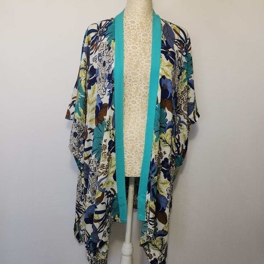 Do Everything In Love Women's Tropical Print Open Front Kimono Cardigan Beach - Picture 2 of 13